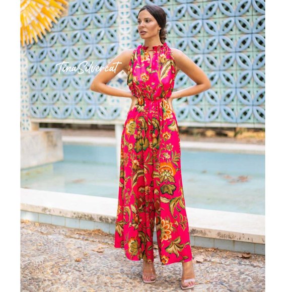 BLOGGER'S FAVE! Zara Cut Out Printed Jumpsuit Barbie Pink Sz S NWT - Picture 6 of 16